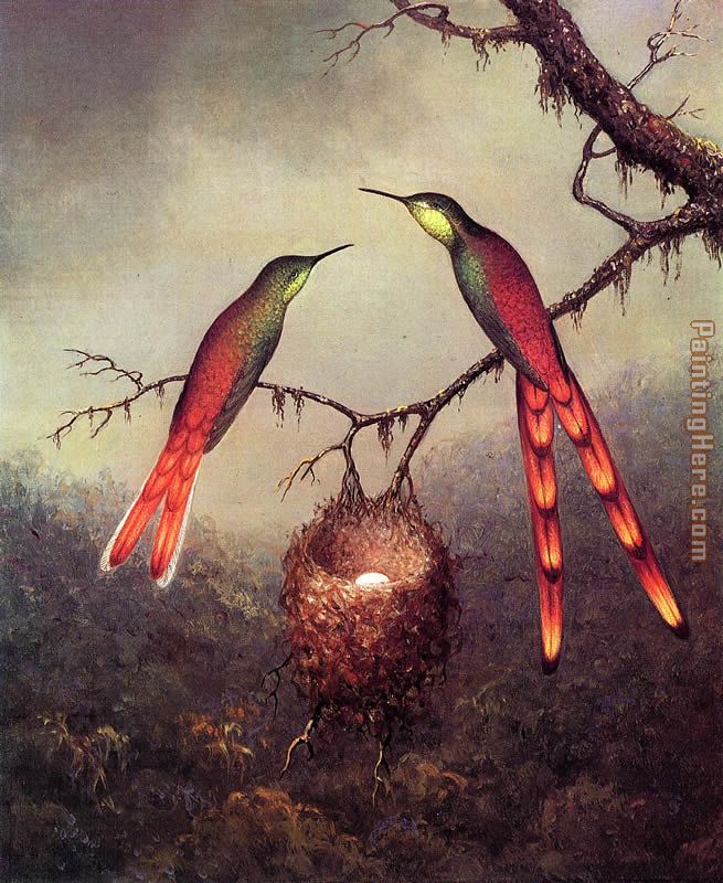 Two Hummingbirds Garding an Egg painting - Martin Johnson Heade Two Hummingbirds Garding an Egg art painting